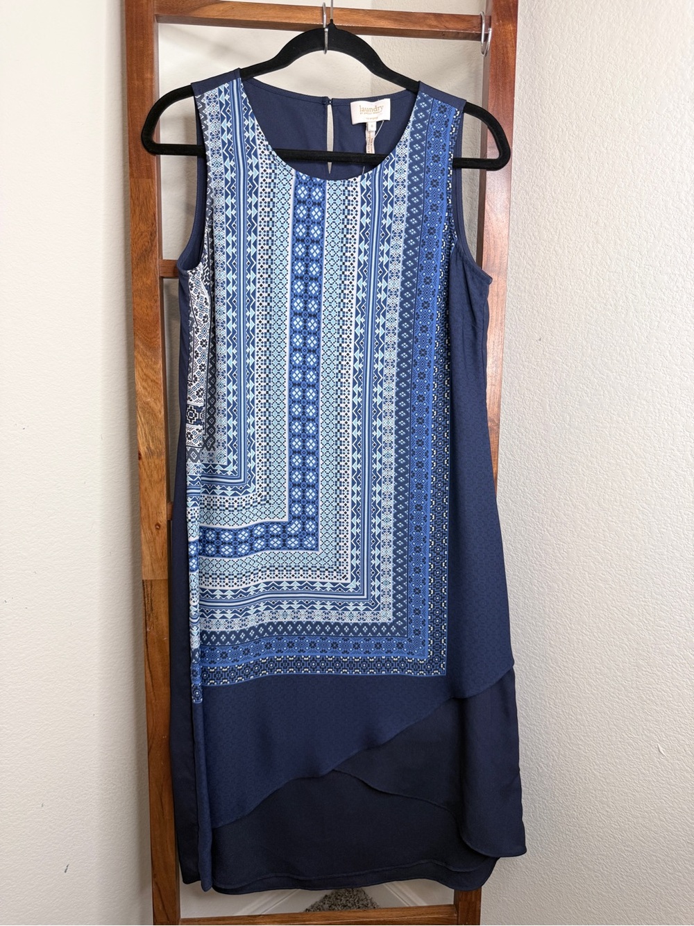Laundry by Shelli Segal Navy Scarf Print Shift Dress Size 6